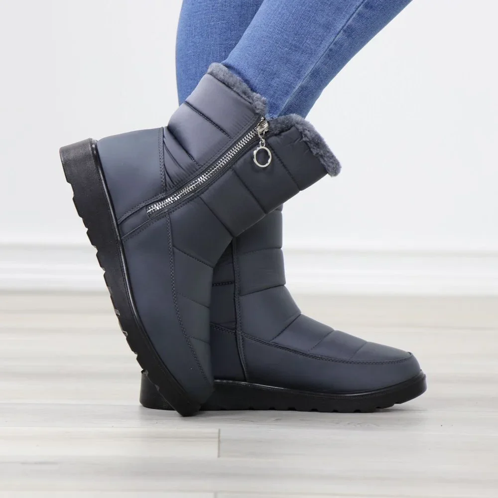 Rain Ankle Boots Weather Resistant Warm Synthetic Fluff Inside Grey - Picture 6 of 14